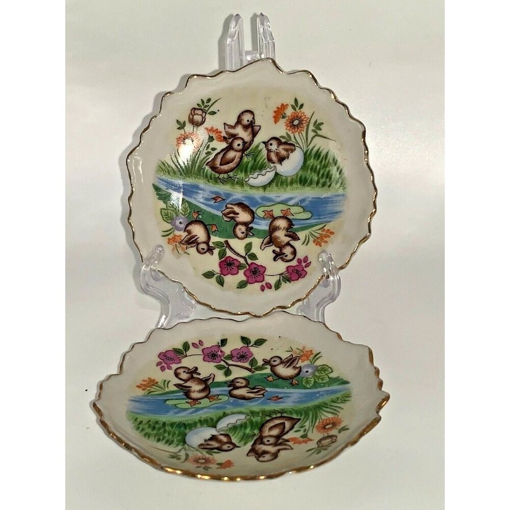 Vintage 4" Dish Ducklings Trinket Dish Easter Spring Made In Japan - Picture 1 of 6